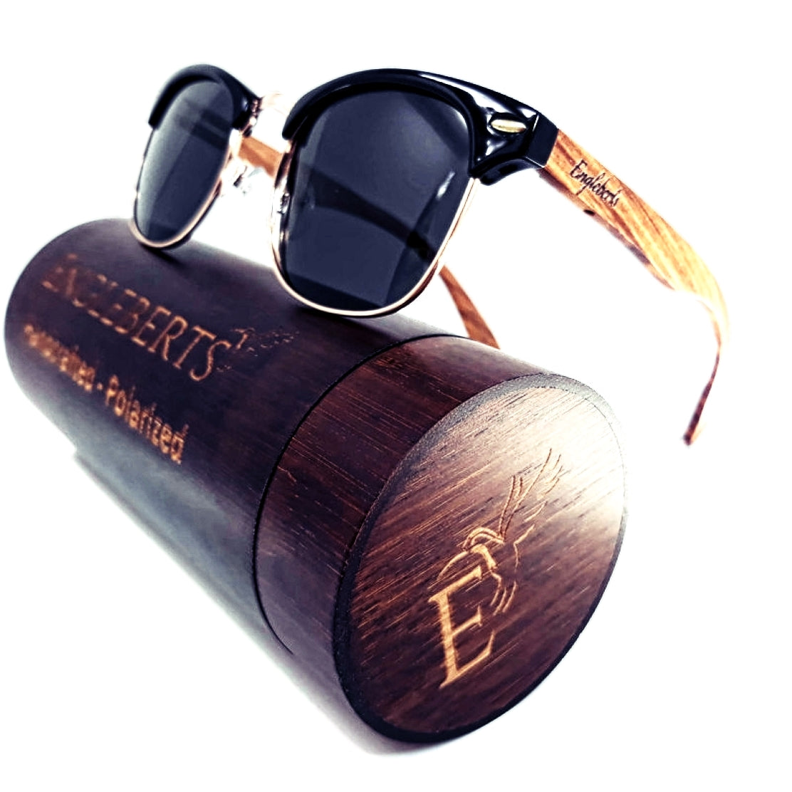 Walnut Wood Classic Style Sunglasses with Black Lenses